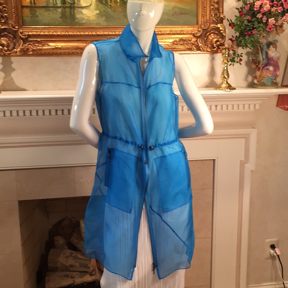 Elie Tahari  sheer silk aqua vest with zipper